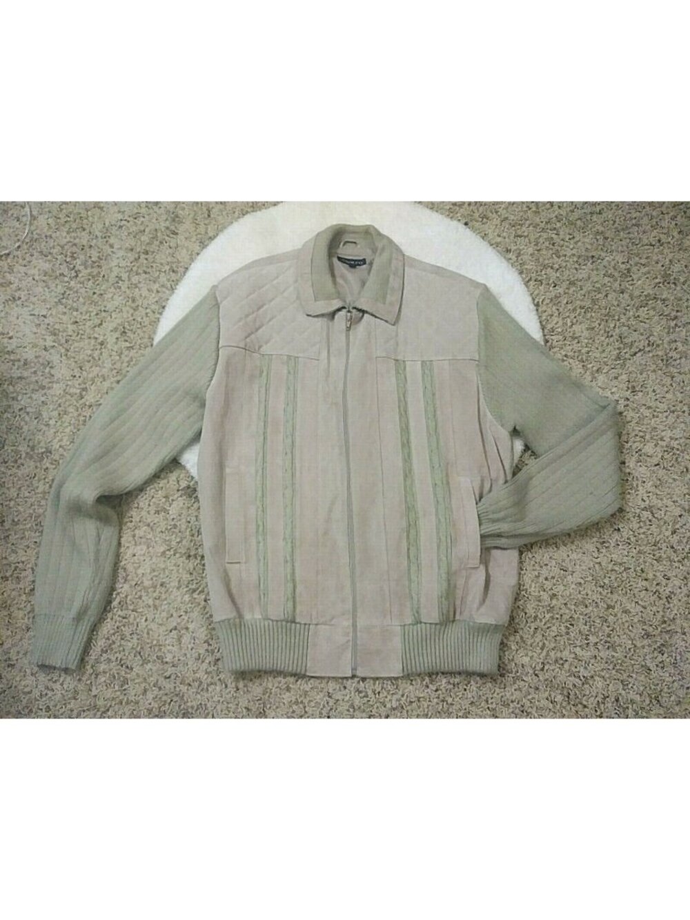 Adolfo Womens Jacket Leather Coat Knit Zipper Pockets Beige Tan Plus Size XL 1X